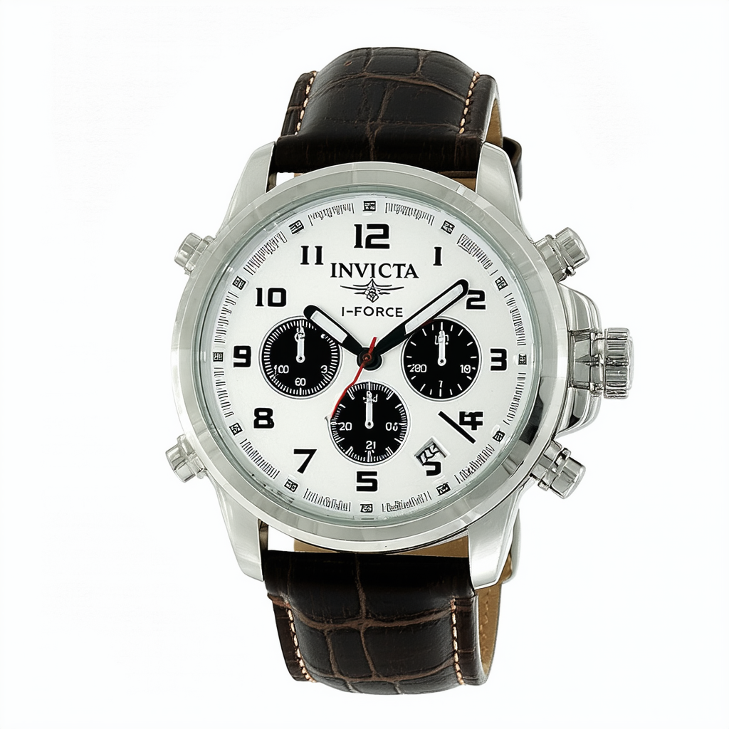 Invicta Men's 'I-Force' Swiss Quartz Stainless Steel and Leather Watch, Color:Black (Model: 17670)
