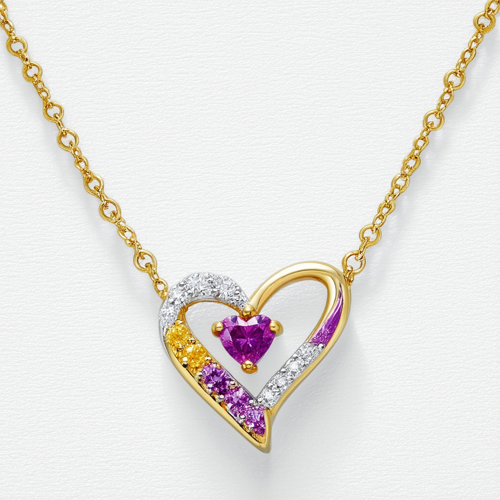 Amazon Collection 10k Gold Gemstone and Diamond Accent Heart Pendant Necklace, 18"