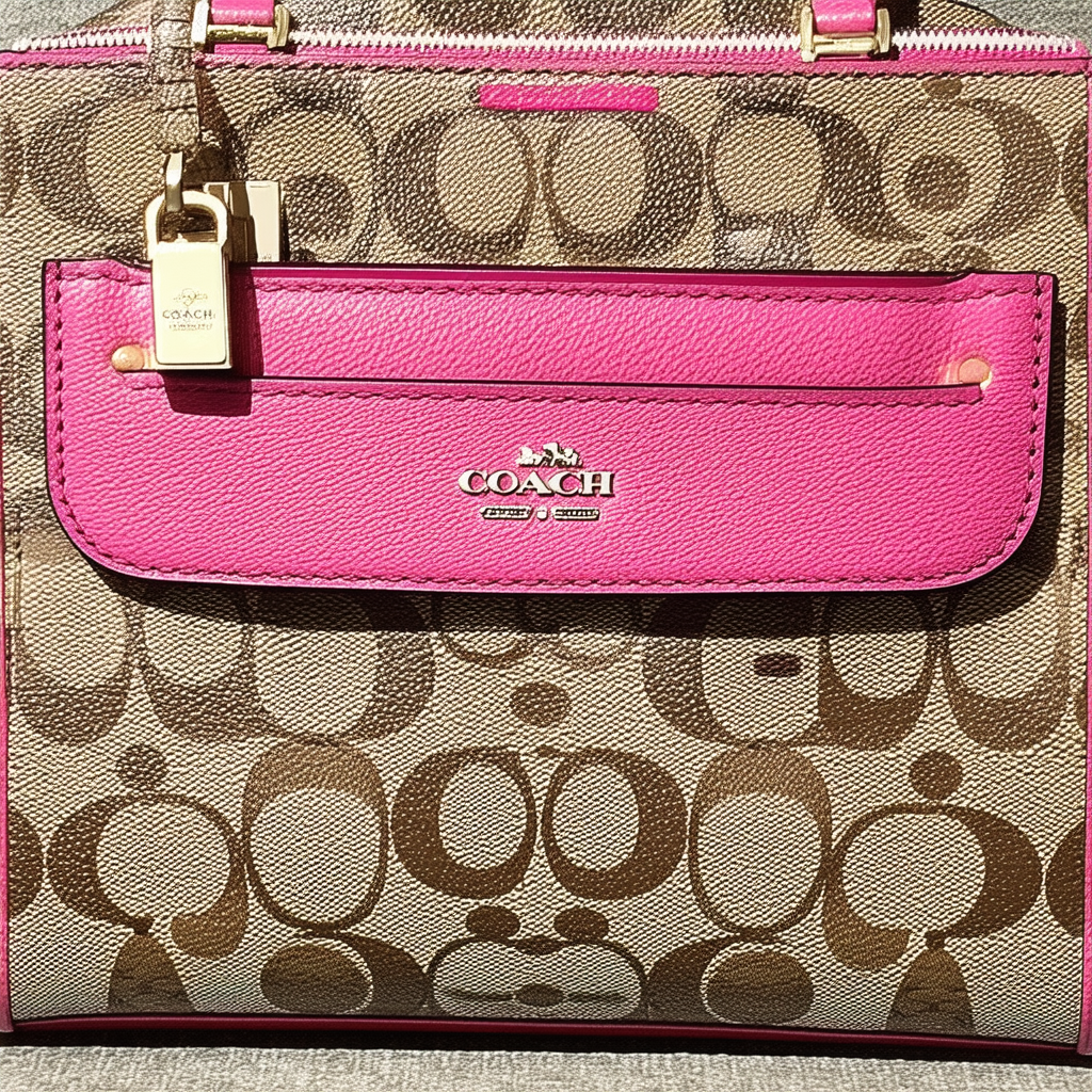 Coach Signature File Bag - Brown/Fuchsia