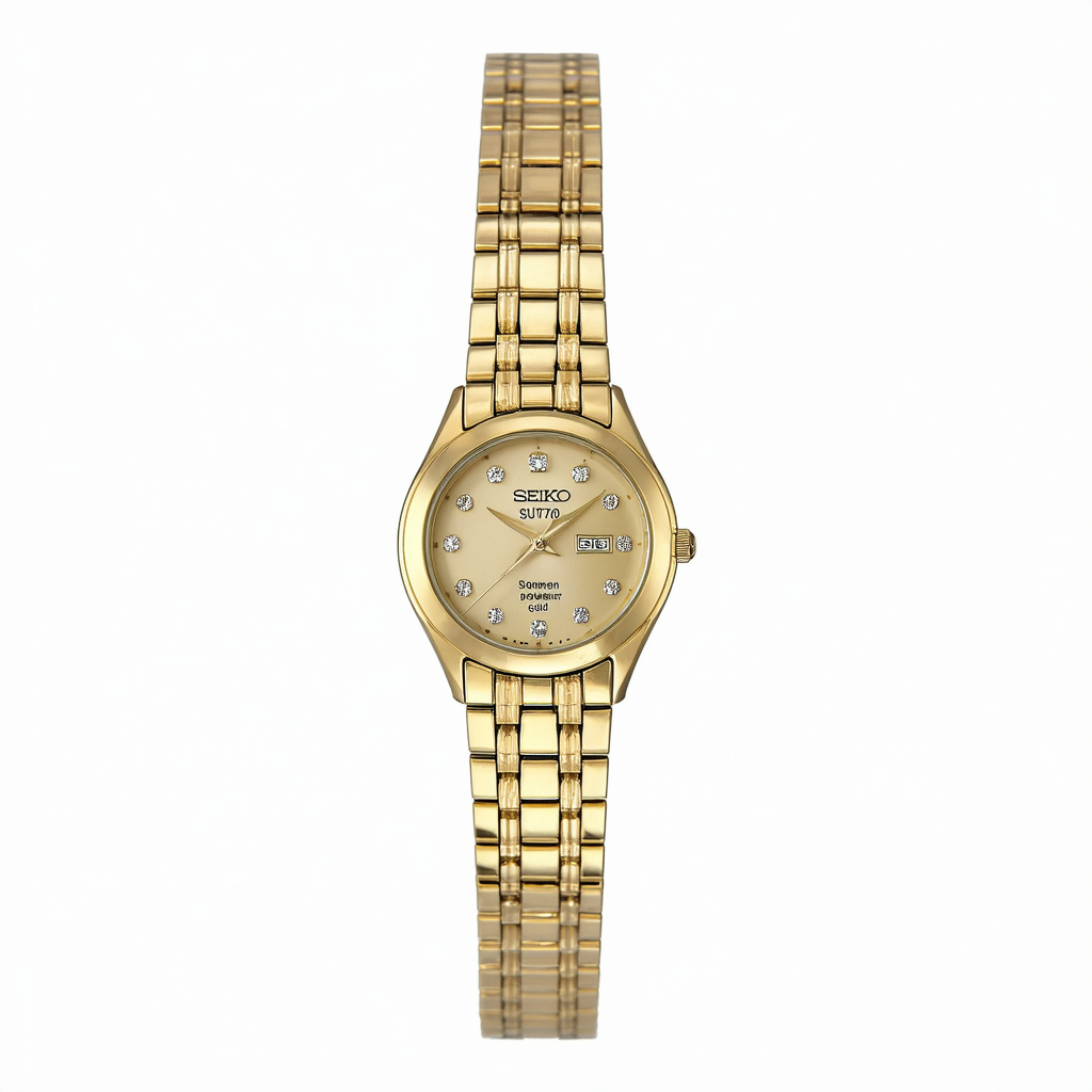 Seiko Women's SUT070 Solar-Power Gold-Tone Bracelet Watch with Diamonds