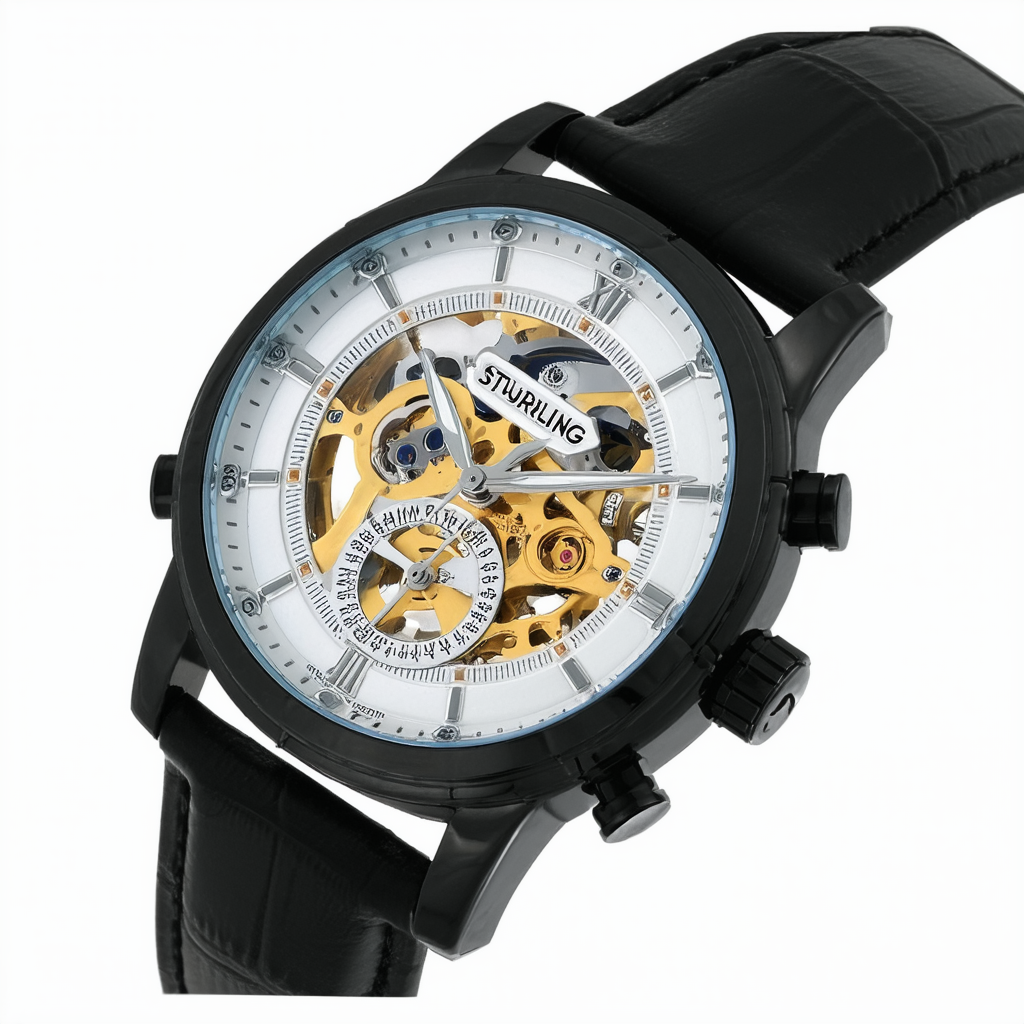 Stuhrling Original Men's 574.02 Executive II Automatic Skeleton Black Leather Band Watch