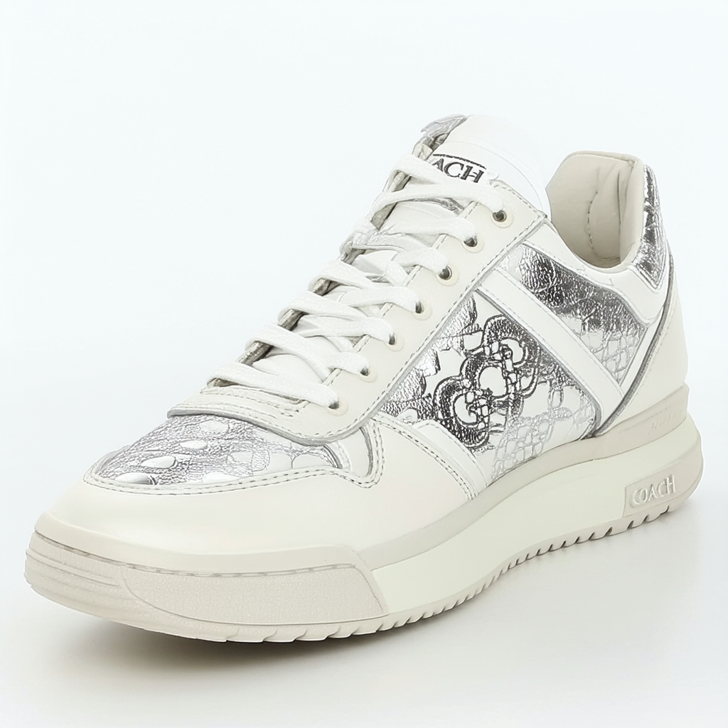 Coach Women's Fransca 6CM Metallic Logo Fashion Sneaker,Ivory-Silver-Silver,5.5 M US