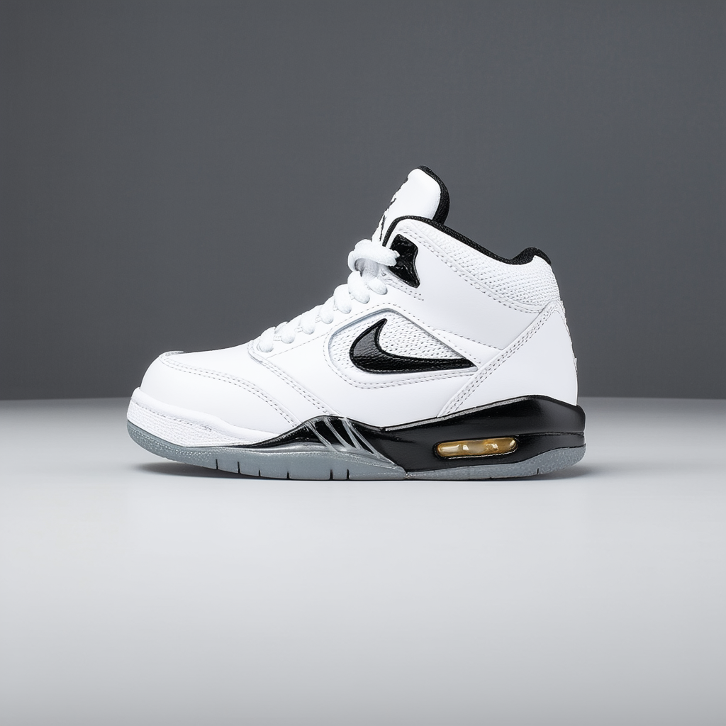 Jordan Nike Kids 5 Retro Bp White/Black/Metallic Silver Basketball Shoe 1.5 Kids US