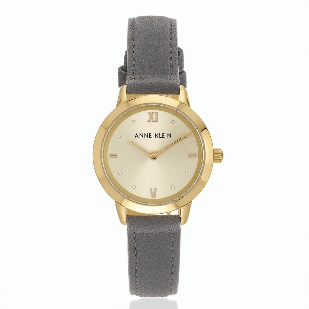 Anne Klein Women's AK/2738GMGY Gold-Tone and Grey Suede Leather Strap Watch