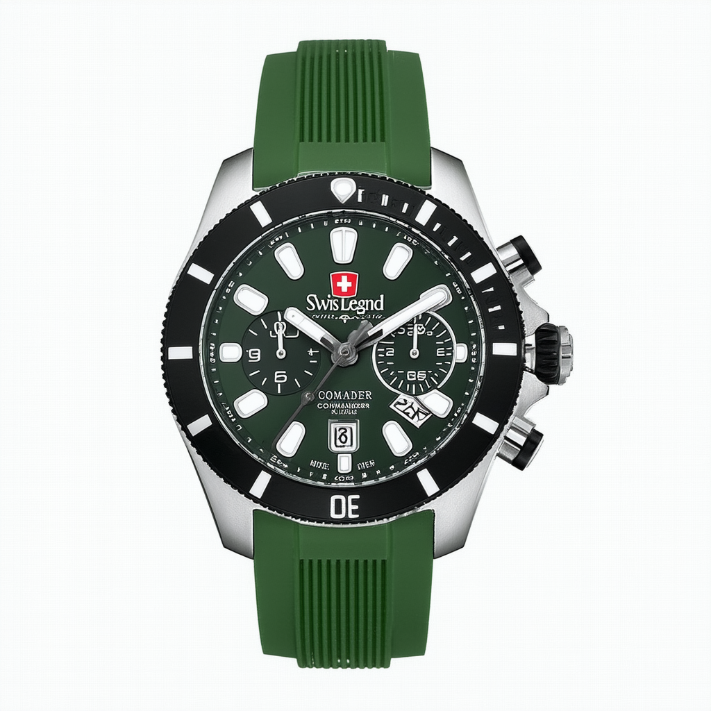 Swiss Legend Men's 10067-02S-MGRS Commander Stainless Steel Watch with Green Silicone Band