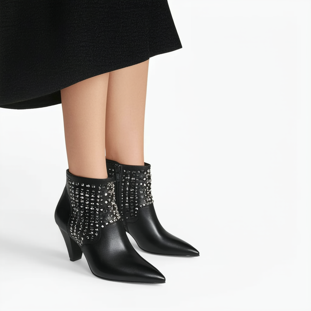 Anne Klein Womens Faux Leather Embellished Ankle Boots