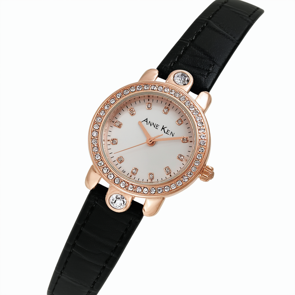 Anne Klein Women's AK/1010RGLP Premium Crystal Accented Rose Gold-Tone Watch with Leather Band