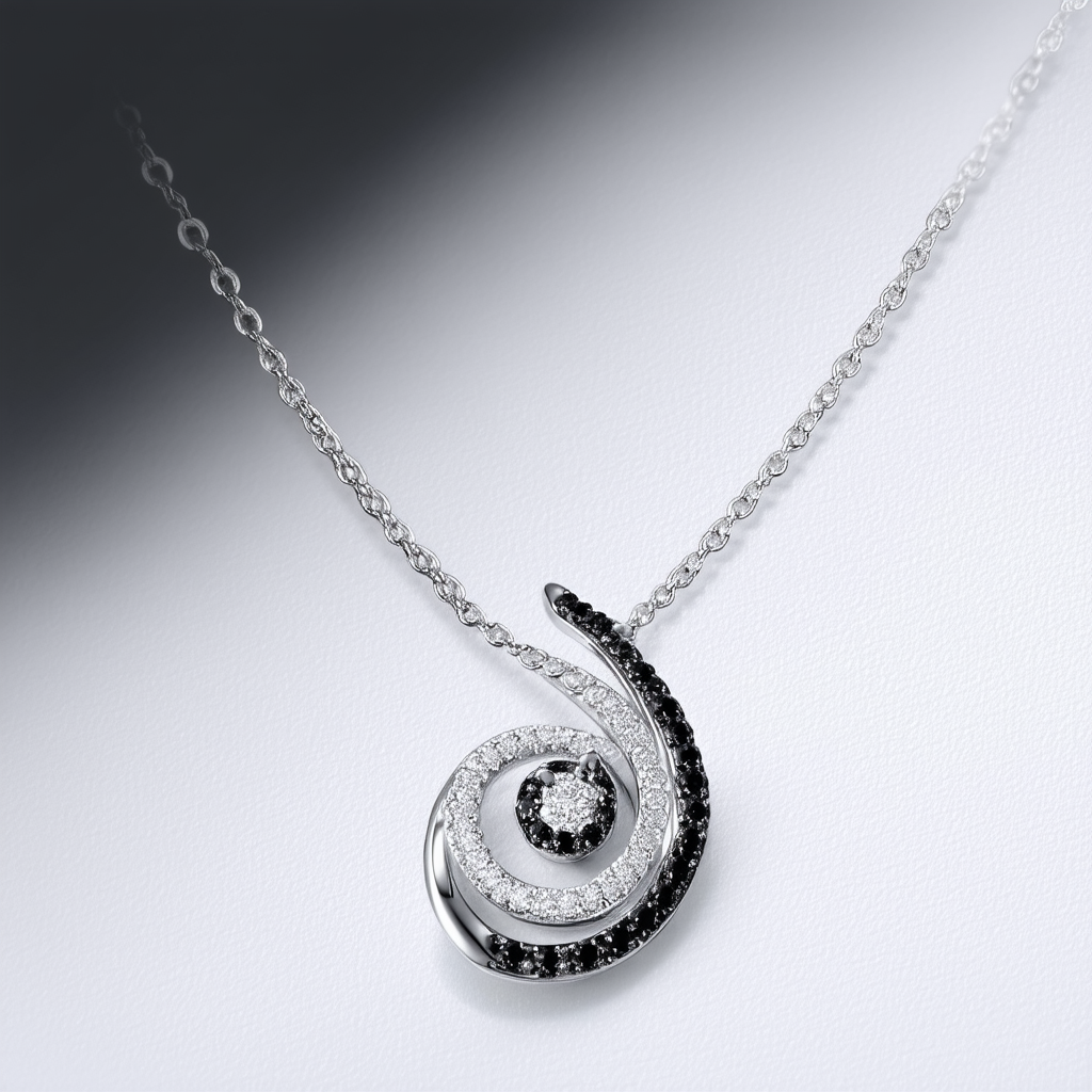 Amazon Collection Sterling Silver Black and White Diamond Swirl Pendant Necklace (1/4 cttw),18"