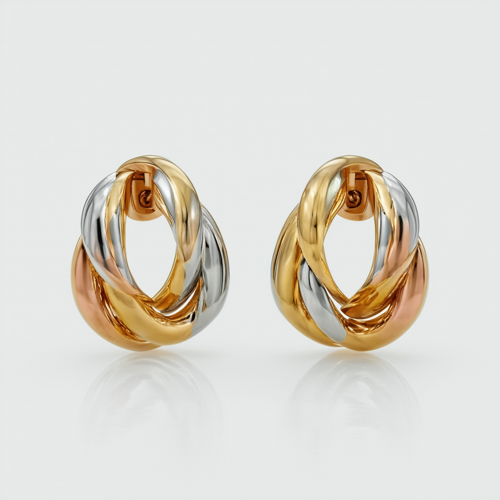 Amazon Collection Bronze and 18k Yellow Gold Plated Two-Tone Triple Twisted Circles Earrings