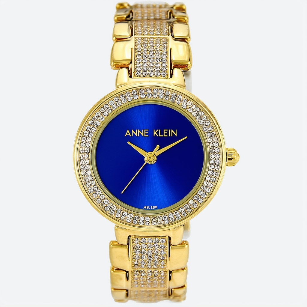 Anne Klein Women's AK/1712BLGB Premium Crystal Accented Blue Dial Gold-Tone Bracelet Watch