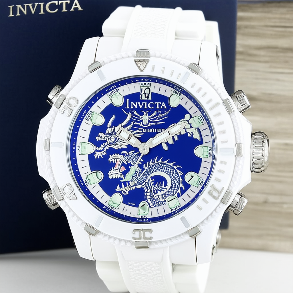 Invicta Men's 11538 Subaqua Noma III White and Blue Dragon Dial White Silicone Watch