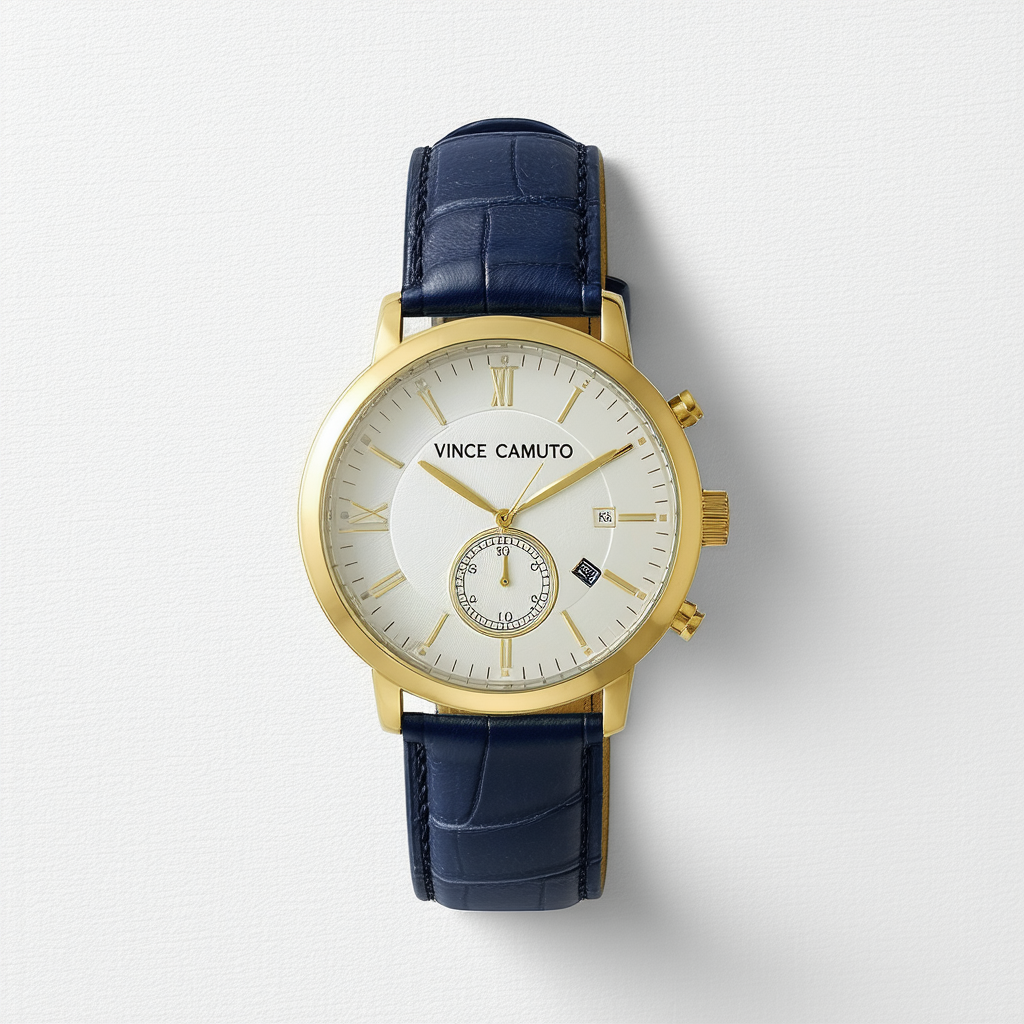 Vince Camuto Men's VC/1079BKGP Gold-Tone and Navy Blue Leather Strap Watch