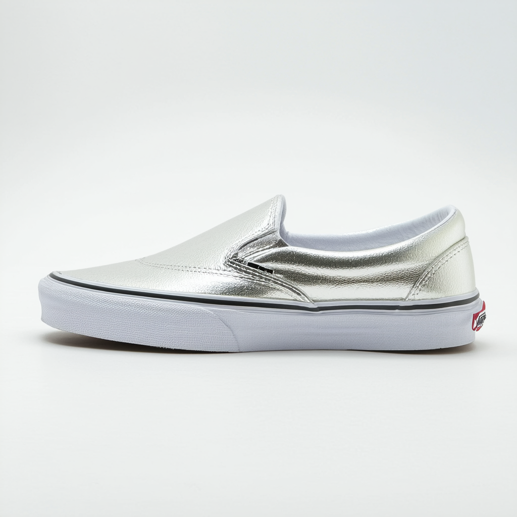 Vans Unisex Metallic Sidewall Slip-On Silver VN0A38F7QTV Skate Shoes
