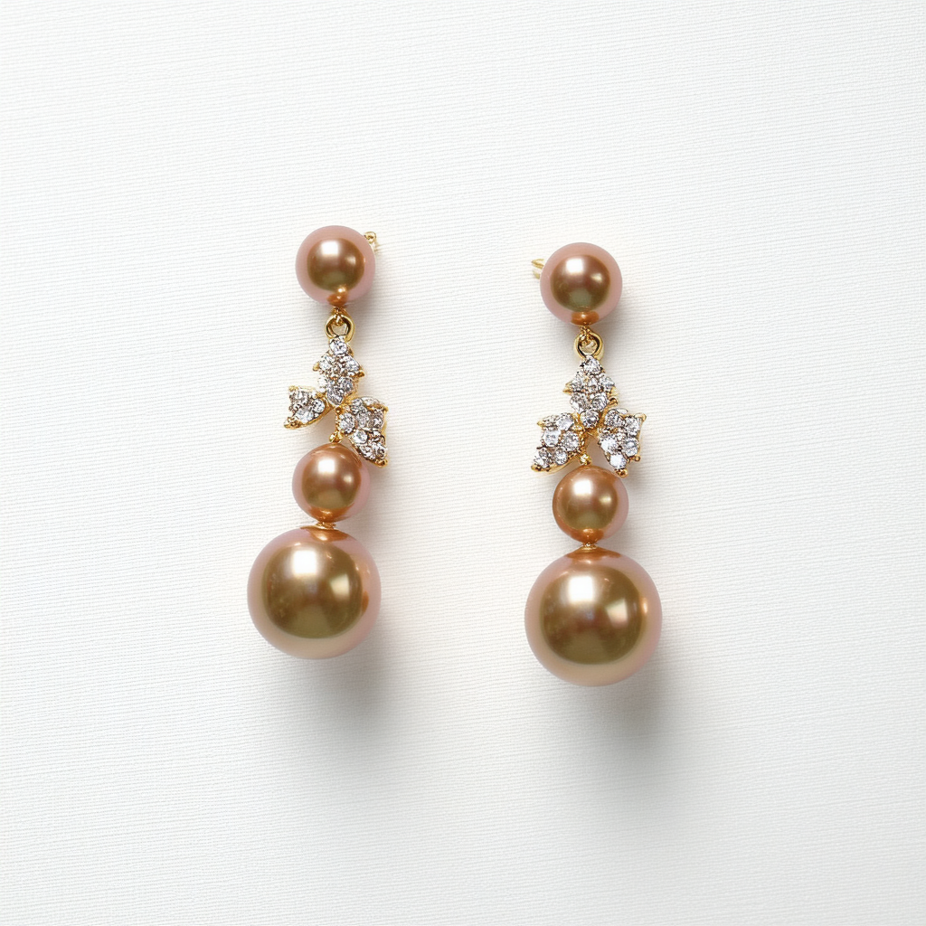 Amazon Collection Gold Tone Champagne Crystal Simulated Chocolate Pearl Earrings
