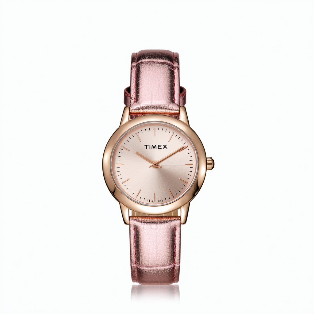 Timex Women's T2N684 Elevated Classics Dress Uptown Chic Pink Metallic Leather Strap Watch