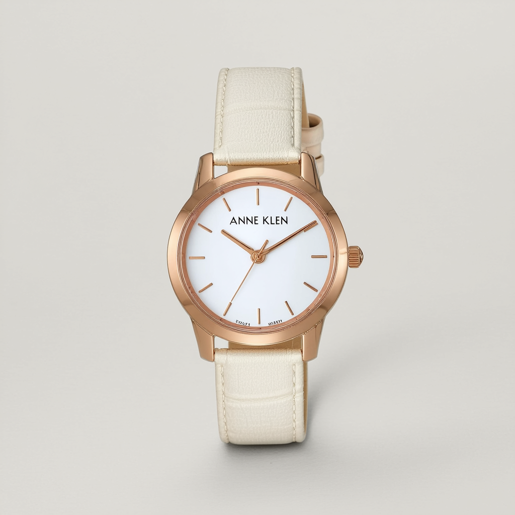 Anne Klein Women's AK/2618RGIV Rose Gold-Tone and Ivory Leather Strap Watch