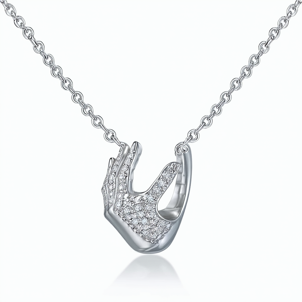 Amazon Collection Silver Diamond Accent Hand cuff Pendant Necklace