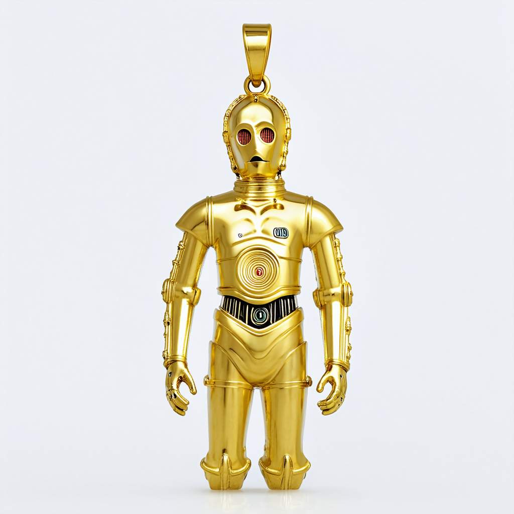 Star Wars C-3PO 18" Gold Plated Stainless Steel 3D Pendant Necklace