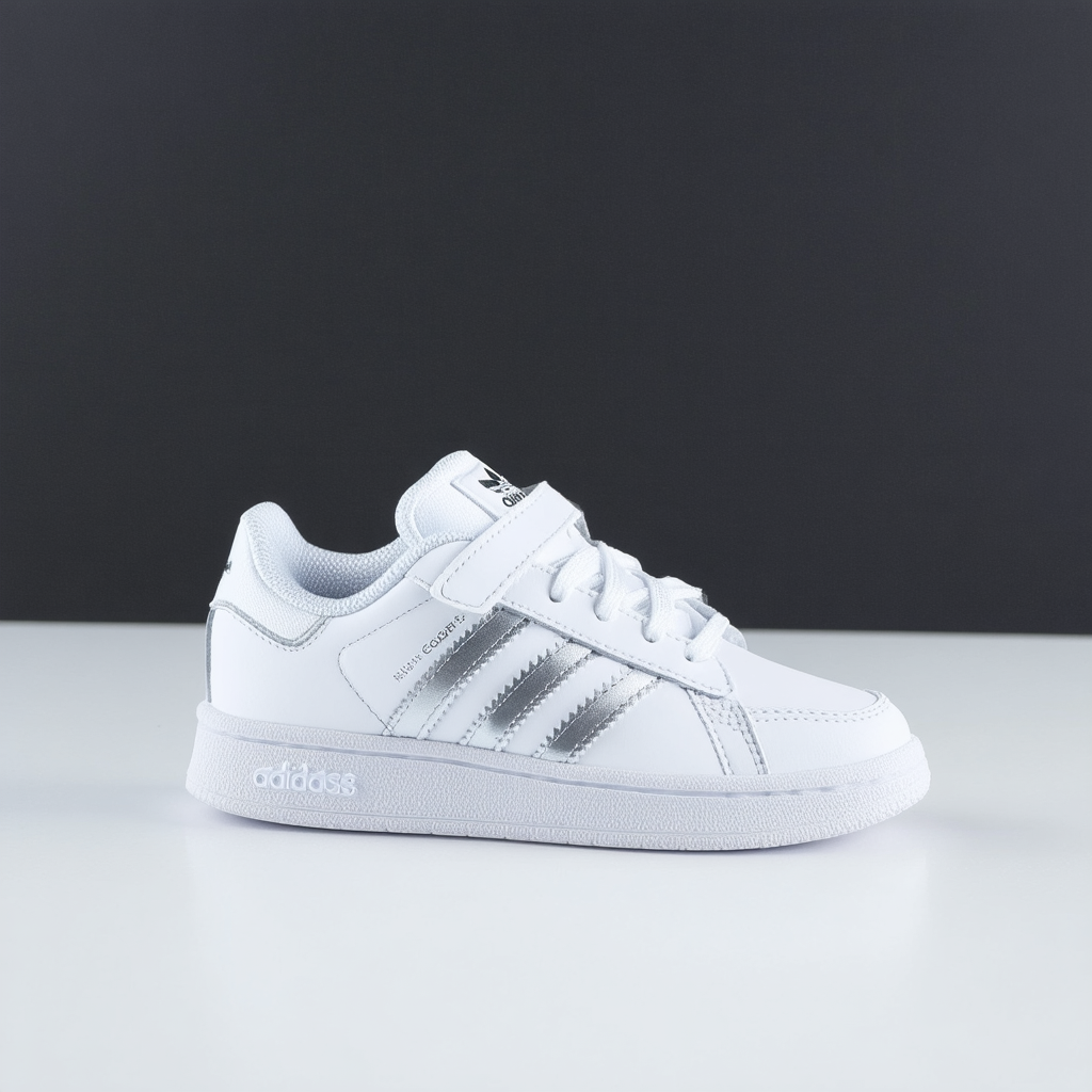 Adidas unisex child Grand Court Sneaker, White/White/Halo Silver, 4.5 Big Kid US