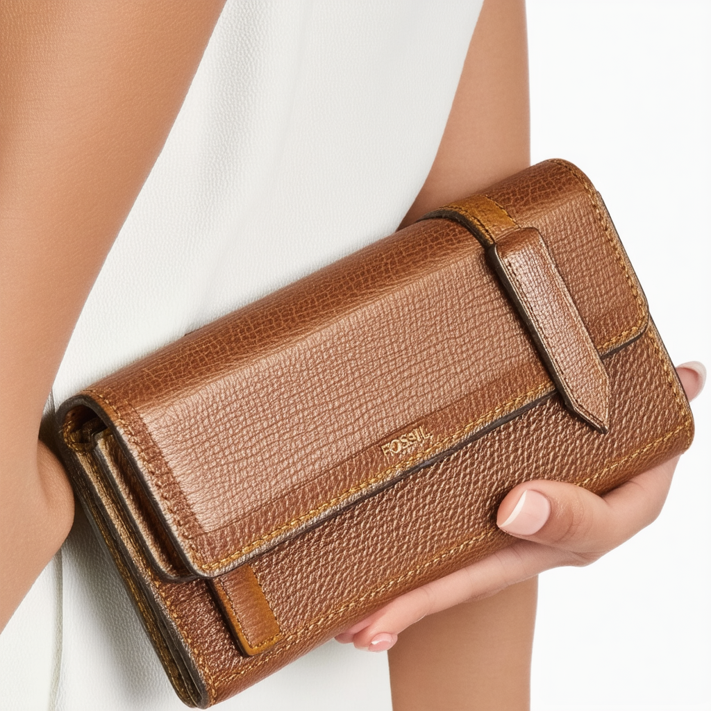 Fossil Women's Logan Leather RFID-Blocking Flap Clutch Wallet for Women