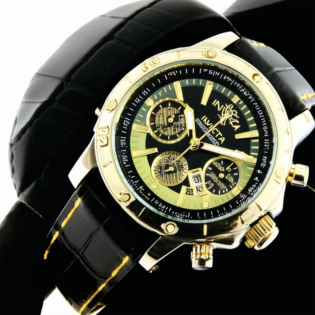 Invicta Men's 20241 S1 Rally 18k Ion-Plated Stainless Steel Watch with Black Leather Band