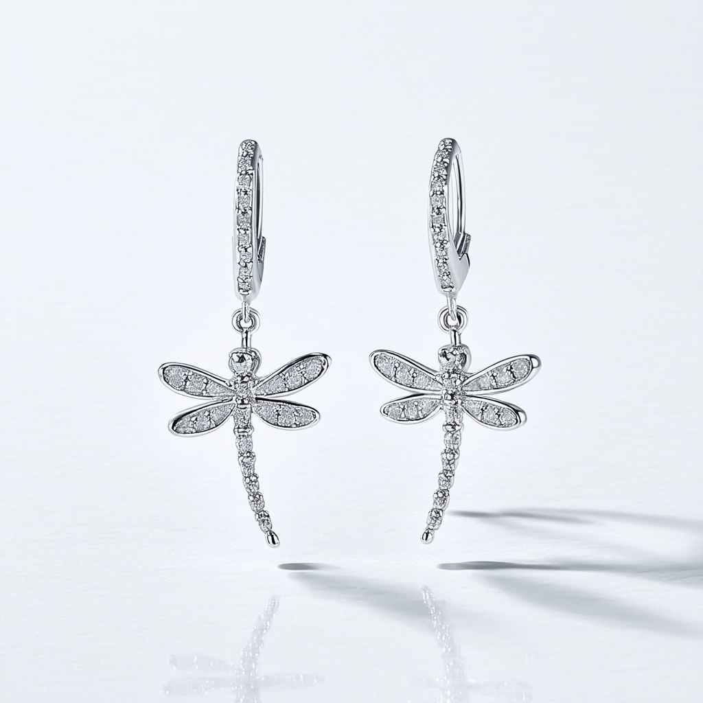 Amazon Collection Sterling Silver Pre-Teen Diamond Drop Dragonfly Earrings