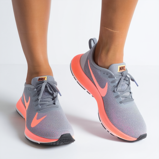 Nike Flex Fury Womens Cool Grey/Bright Citrus Pink Running Sneakers