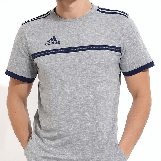 Adidas Men Essentials Linear Tee Grey Heather/Collegiate Navy (S21282) Small