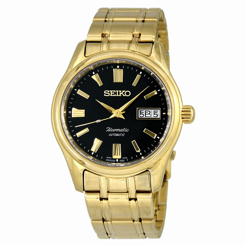 Women's Seiko 5 Automatic Gold Tone Dress Watch Black Dial