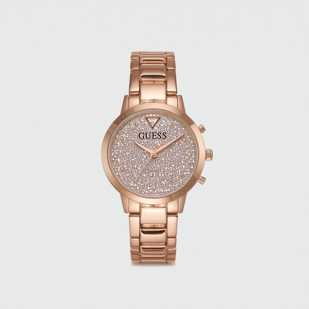 GUESS Rose Gold-Tone Glitzy Triangle Watch