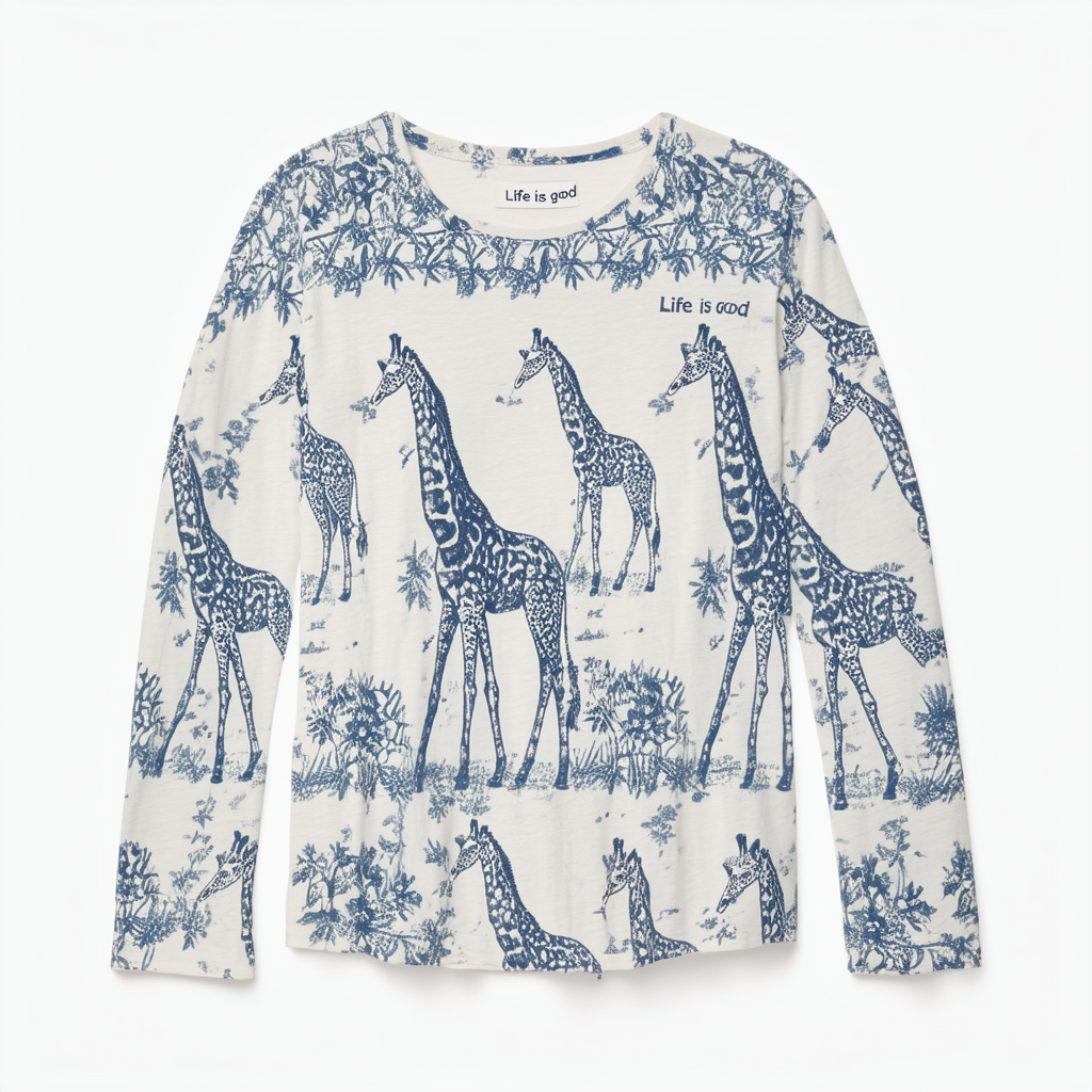 Life is Good Womens Tile Giraffe Long Sleeve Crusher Tee