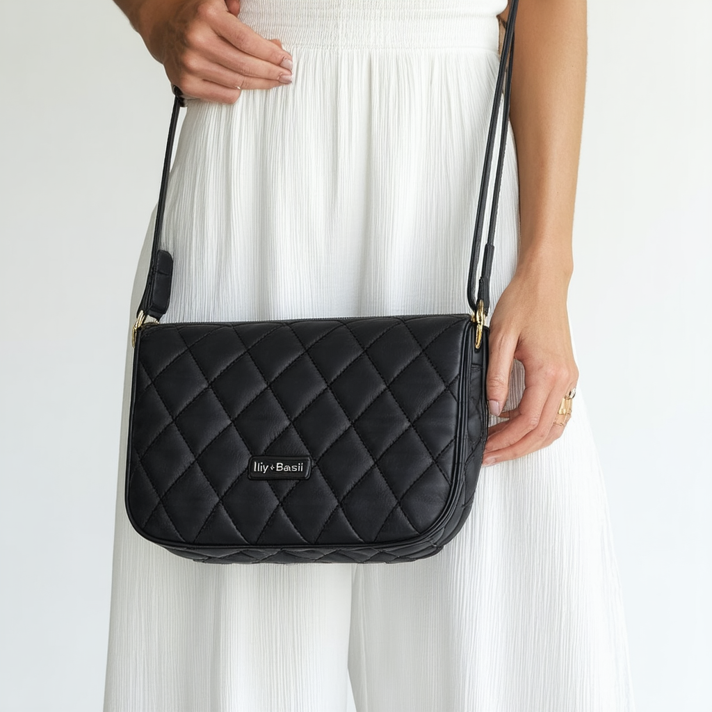 Lily + Basil Women's Quilted Crossbody Bag Black