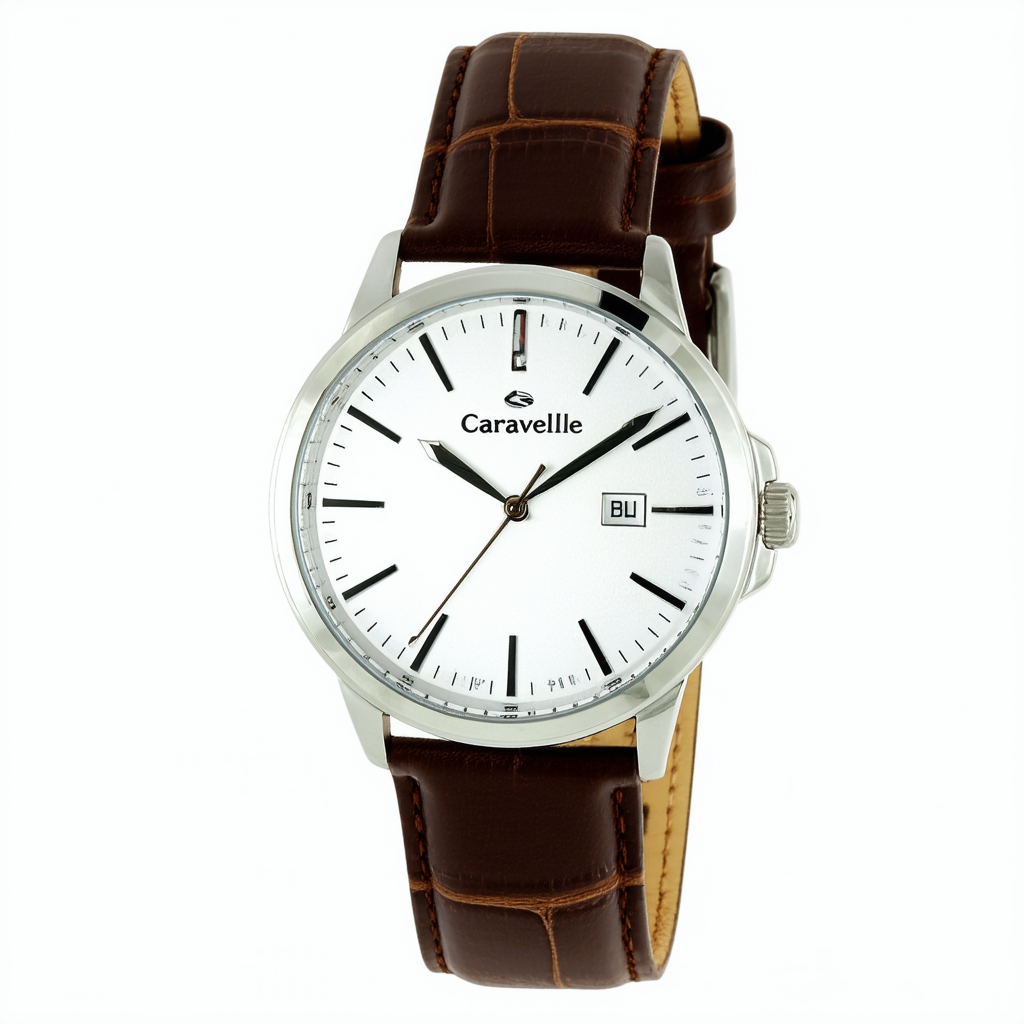 Caravelle by Bulova Men's 44A06 Leather Strap White Dial Watch