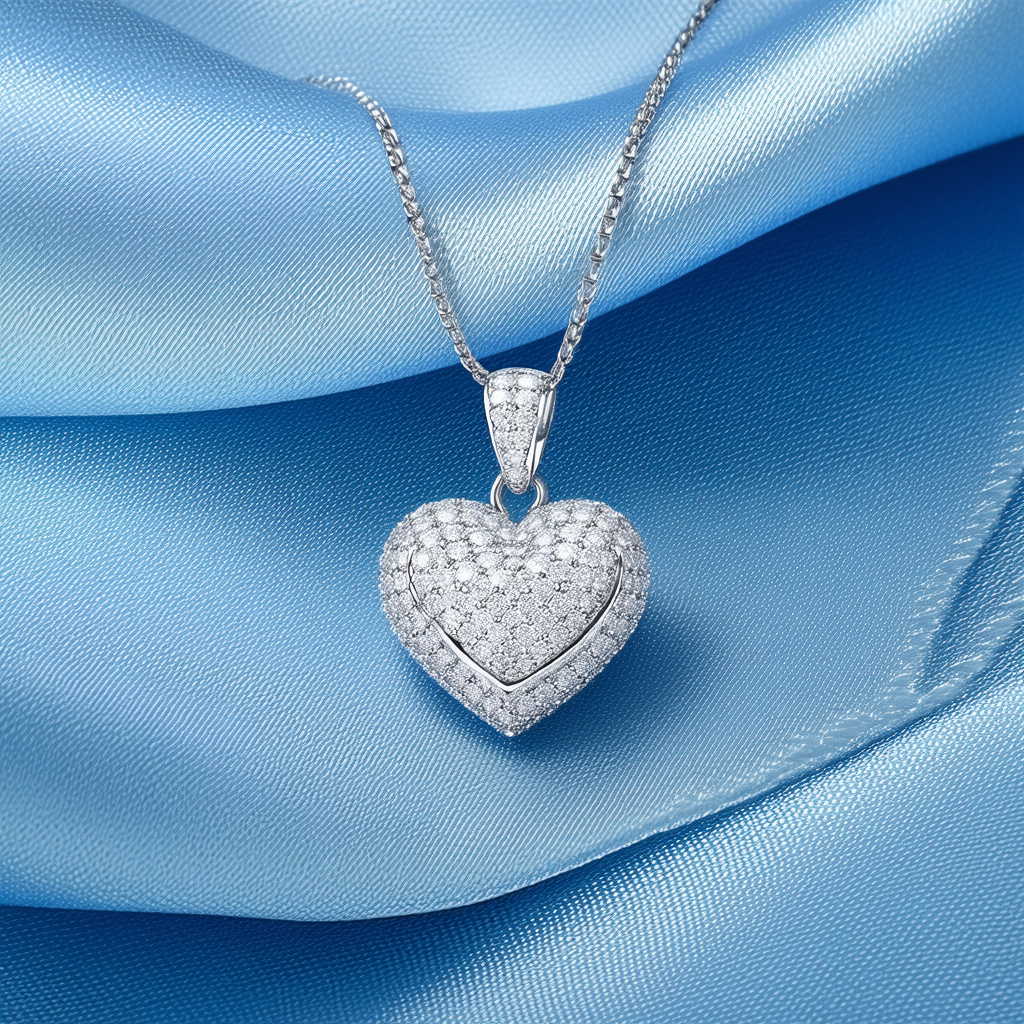 Amazon Collection Sterling Silver Micro Pave Cubic Zirconia Heart Pendant Necklace, 18"