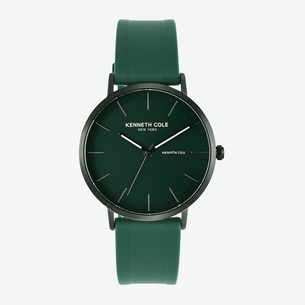 Kenneth Cole New York Mens 3 Hands Quartz Round Green Silicon Band Watch (Model KC51086004)