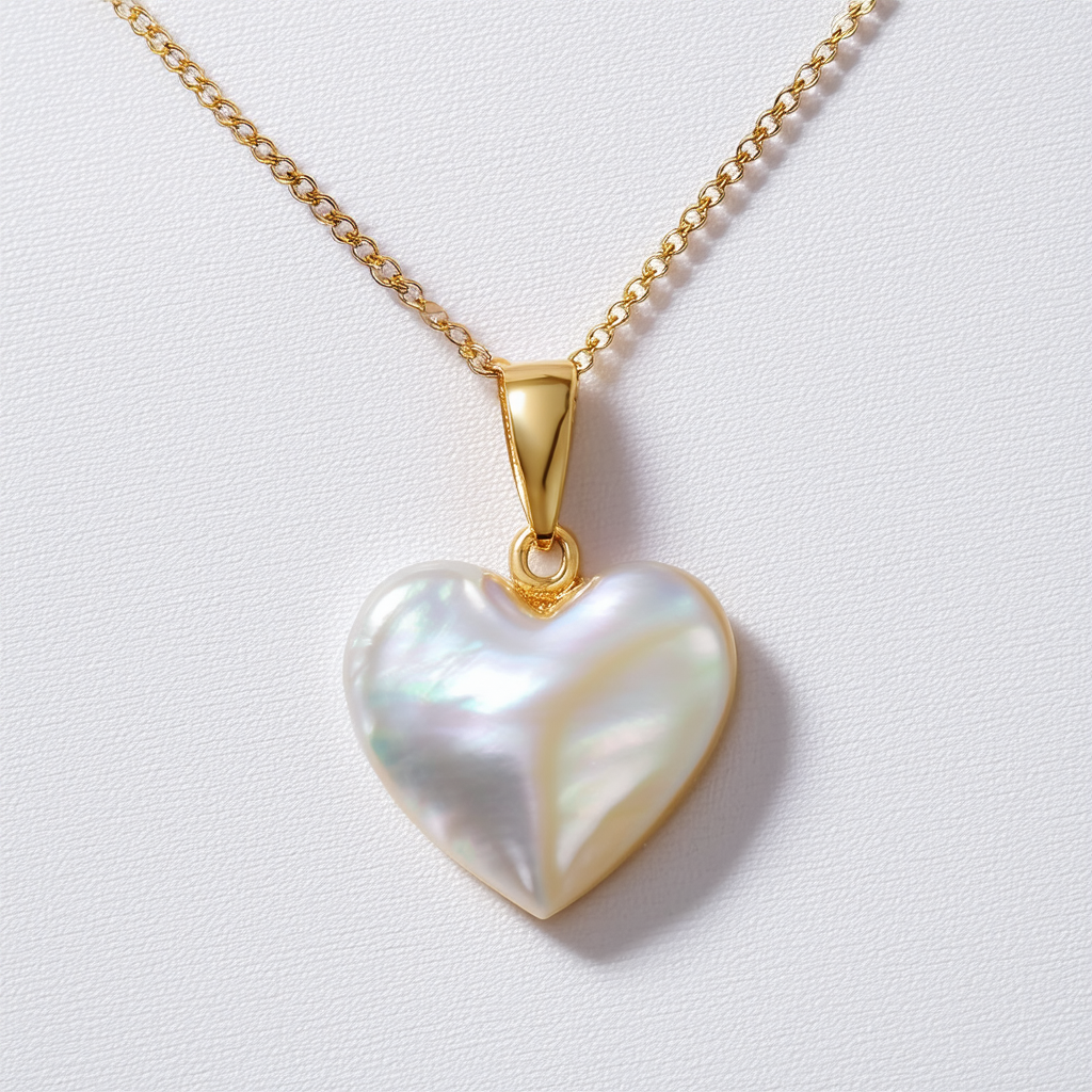Amazon Collection Stainless Steel Heart with Mother Of Pearl 18Kt Gold Plated Pendant Necklace
