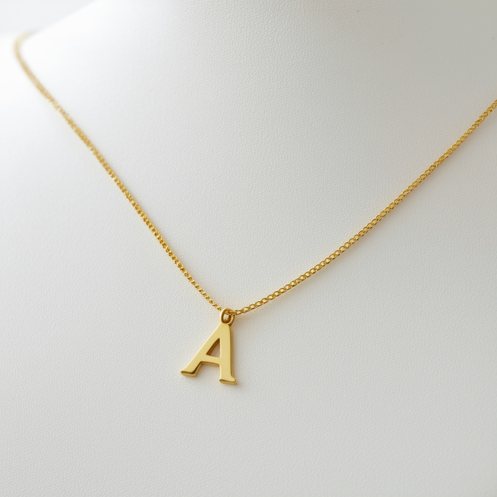 Amazon Collection 10k Yellow Gold Polished Small Initial Pendant Necklace, 17"