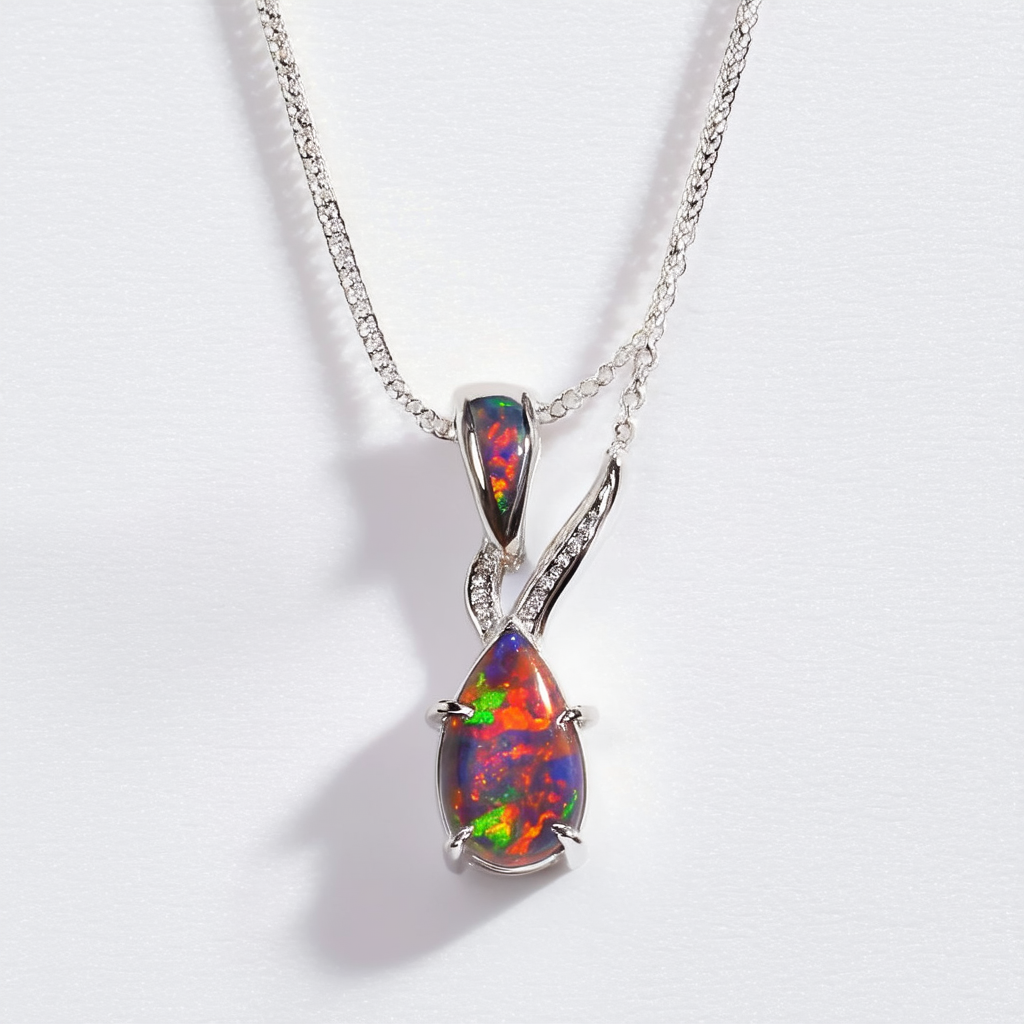 Crystalshop Australian Triplet Fire Opal 925 Sterling Silver Jewelry Necklace 18" AQ-2946