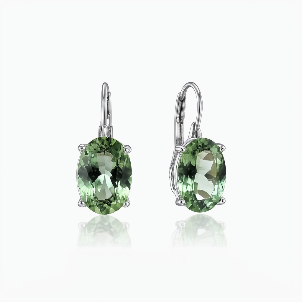 Amazon Collection Sterling Silver Oval-Shaped Green Amethyst Earrings