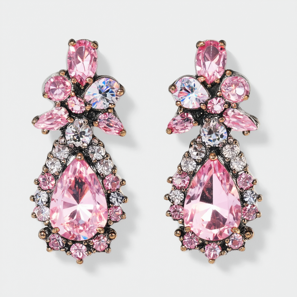 Betsey Johnson Women's Patina Pink Crystal Drop Earrings Pink Drop Earrings