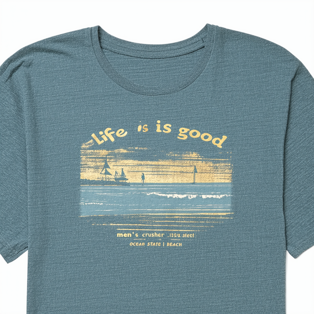 Life is good Men's Crusher Ocean State Beach T-Shirt (Antique Gold)