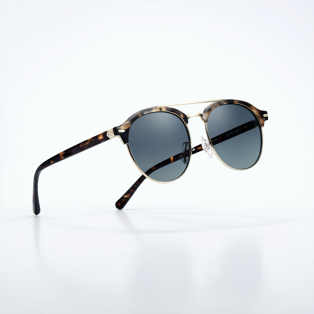 Classic Slim P3 Shape Frame Round Lens Horn Rimmed Sunglasses 50mm