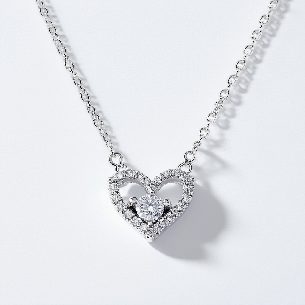 Amazon Collection Sterling Silver and Three-Stone Heart Pendant Necklace, 18"