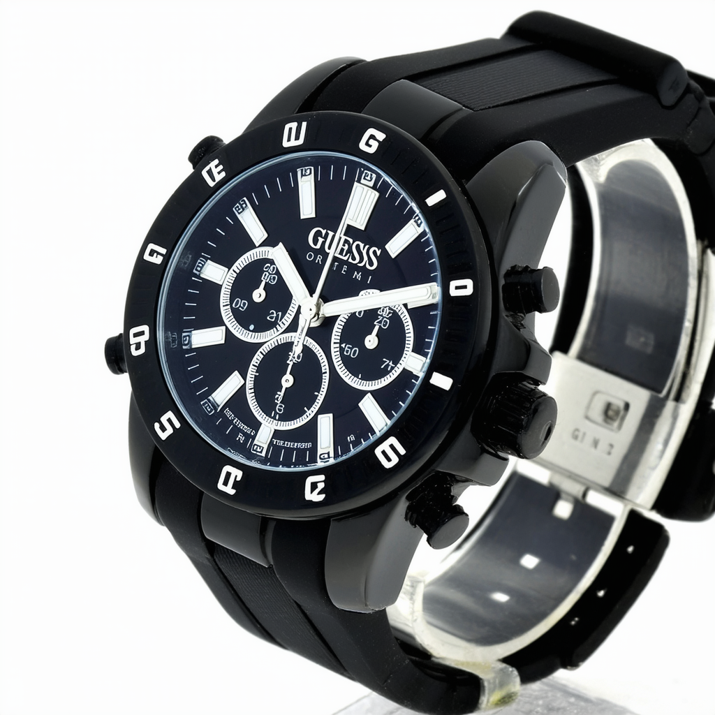 GUESS Men's Chronograph Black Rubber and Dial