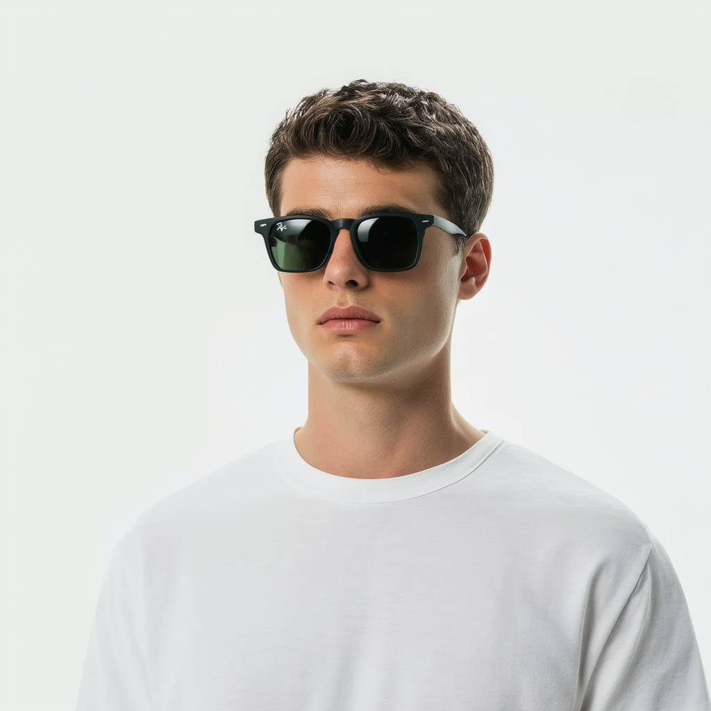 Ray-Ban Men's RB3528 Square Sunglasses, Matte Black/Dark Green, 58 mm