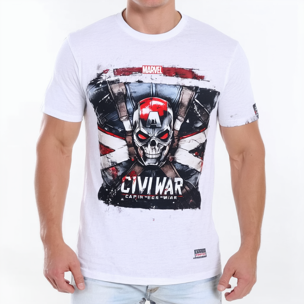 Marvel Captain America Civil War Crossbones T-Shirt Crew Neck Black Small