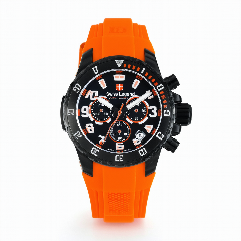 Swiss Legend Men's 11819A-BB-01-OBS-W Neptune Automatic Black Dial Orange Silicone Watch