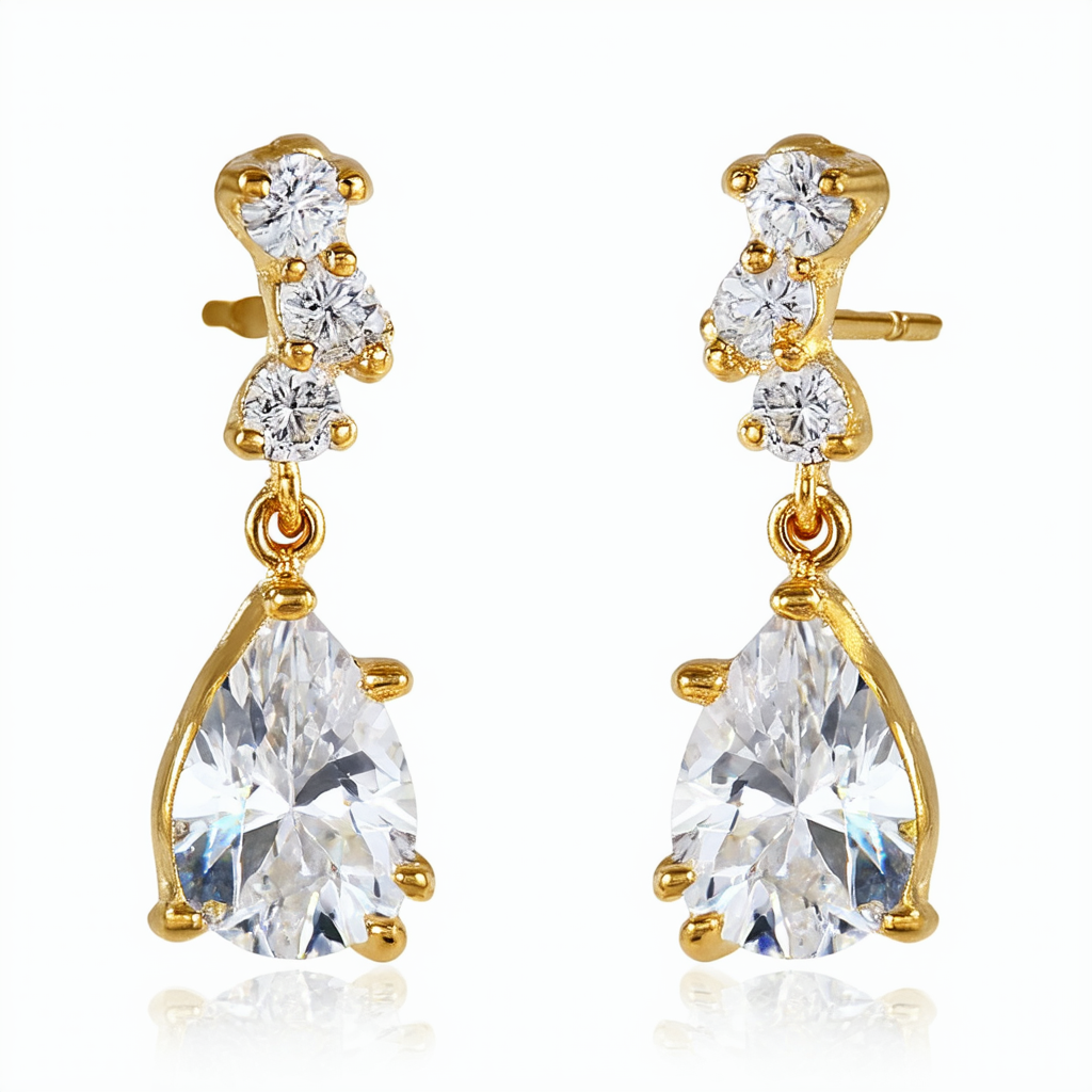 Amazon Collection Gold-Tone Metallic Clear Crystal Teardrop Dangle Earrings