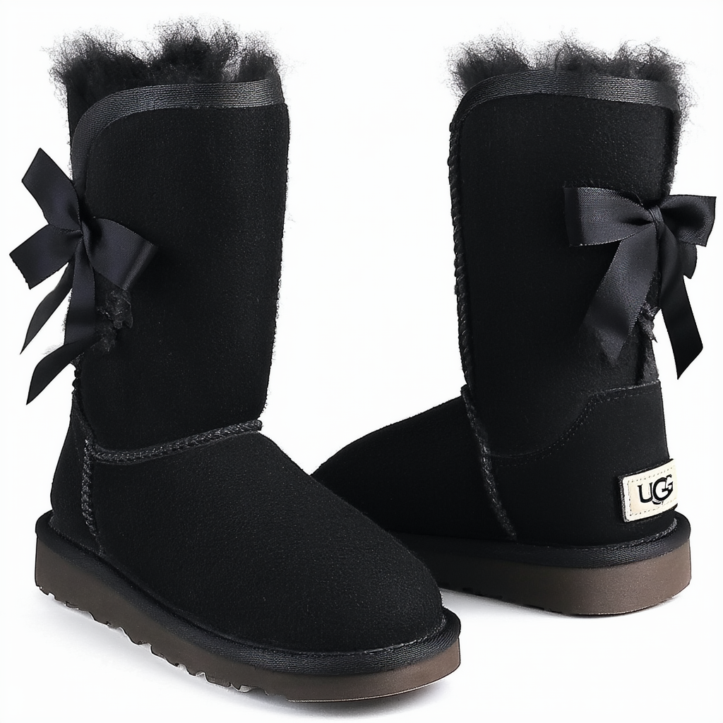 UGG Kids Baby Girl's Bailey Bow Wool (Toddler/Little Kid) Black, 10 Toddler M