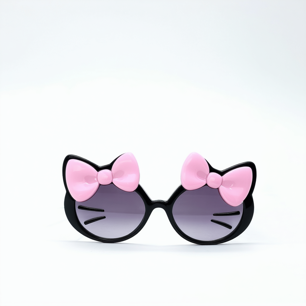 Cute Ladies Retro Fashion Kitty Bow Sunglasses w/Bow and Whiskers (Black Pink-Bow)